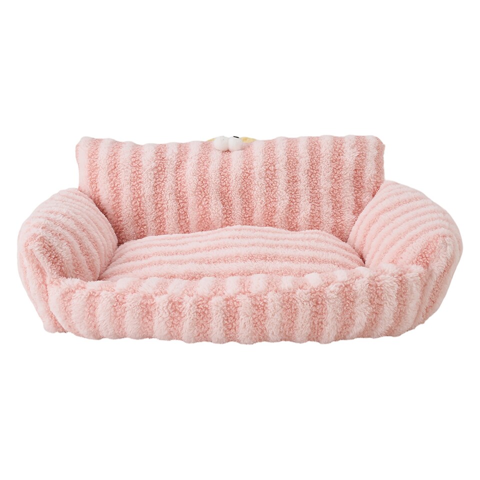 image 1 of Living and Home Soft Striped Plush Pet Bed for Cats & Dogs | Pink | One Size | 1