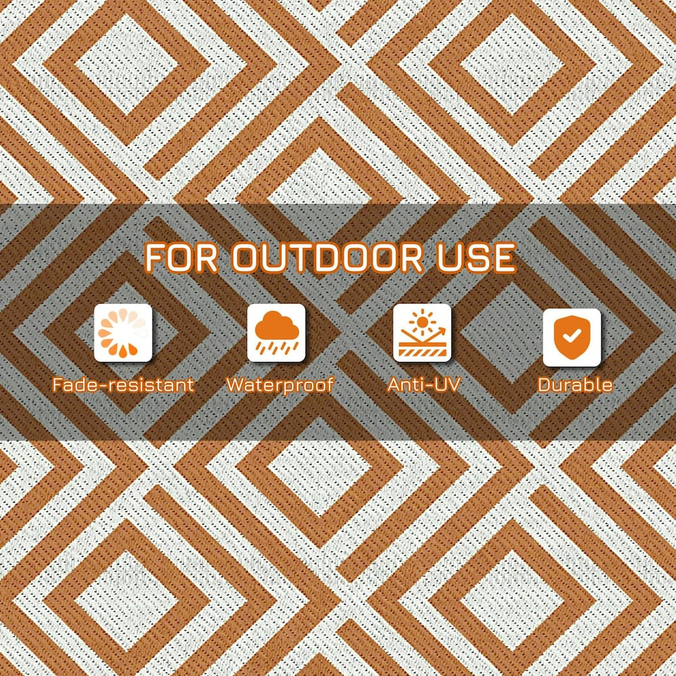 image 1 of Outsunny Reversible Waterproof Outdoor Rug W/ Carry Bag, 182 x 274 cm Brown | Brown