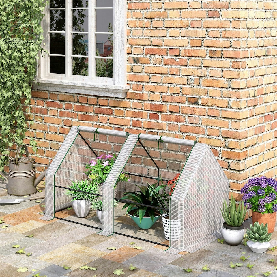 image 1 of Outsunny Mini Small Greenhouse with Steel Frame & PE Cover & Window