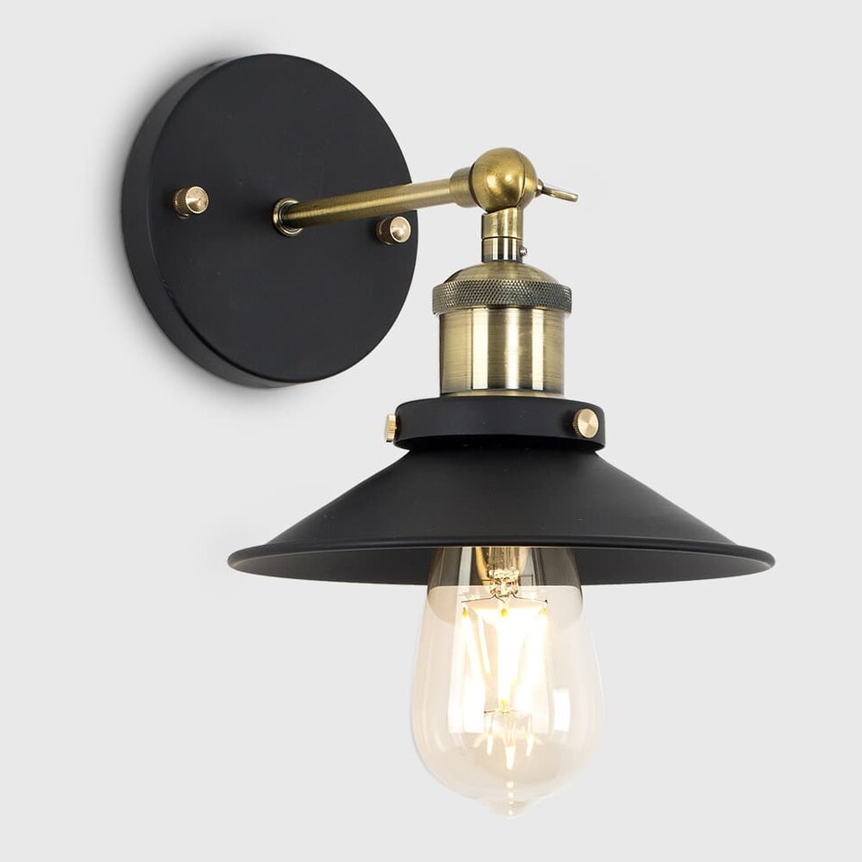 image 1 of ValueLights Colonial Industrial Black and Antique Brass Wall Light
