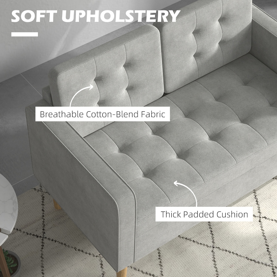 image 1 of HOMCOM Modern 2 Seater Sofa with Hidden Storage, 117cm Tufted Cotton Couch with Wood Legs, Compact Loveseat for Living Room, Kitchen, Light Grey