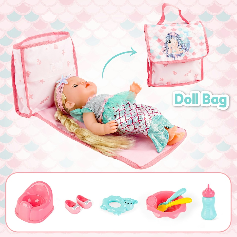 image 1 of Deluxe Mermaid-Themed Baby Doll Playset with Stroller, Crib, Play Mat & Feeding Accessories – Role Play Toy for Girls 3+