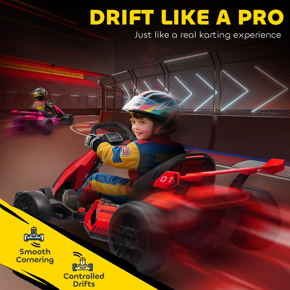 image 1 of HOMCOM 24V Electric Drifting Go Kart for Kids with Adjustable Seat, Red