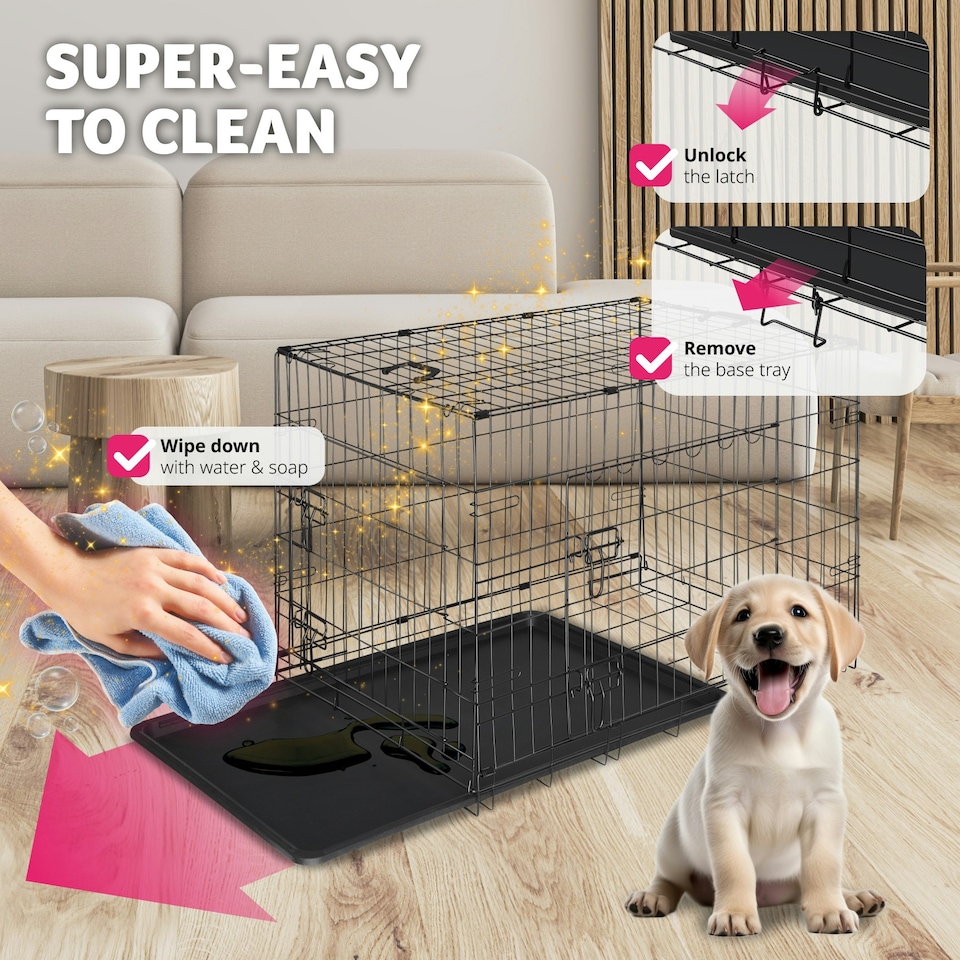 image 1 of Dog Crate Luna - foldable, robust steel mesh, double locked doors - 59.5x91.5x64cm