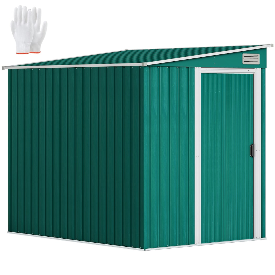 image 1 of Outsunny 7 x 5FT Garden Shed w/ Foundation Lean to Metal Tool Shed Green