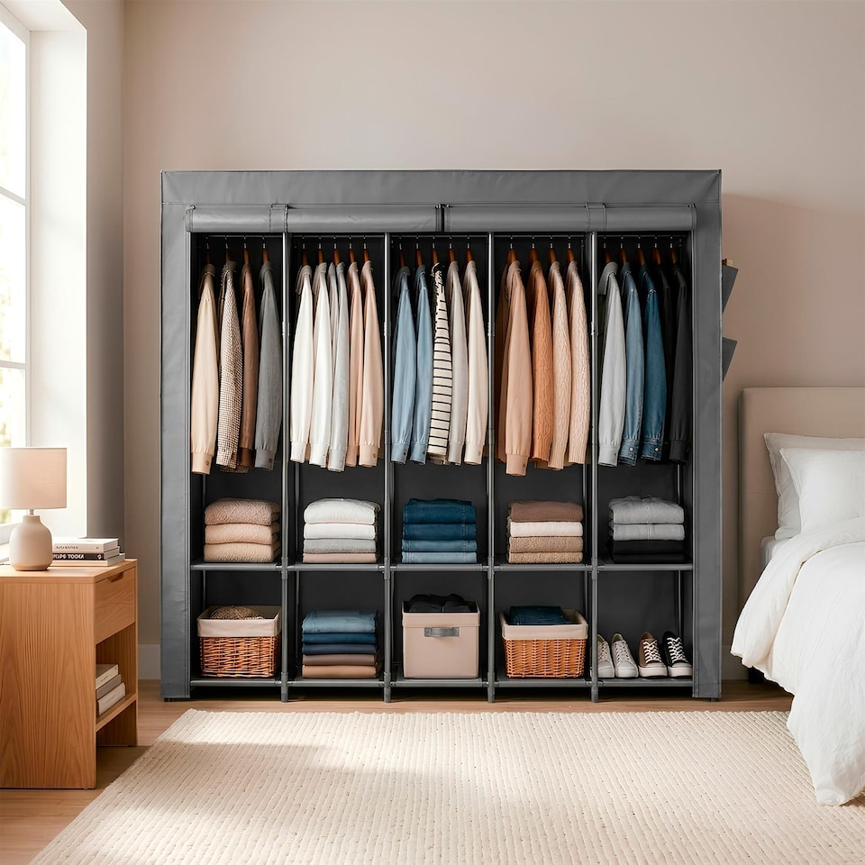 image 1 of Harbour Housewares Portable Fabric Wardrobe - 211 x 45 x 167cm