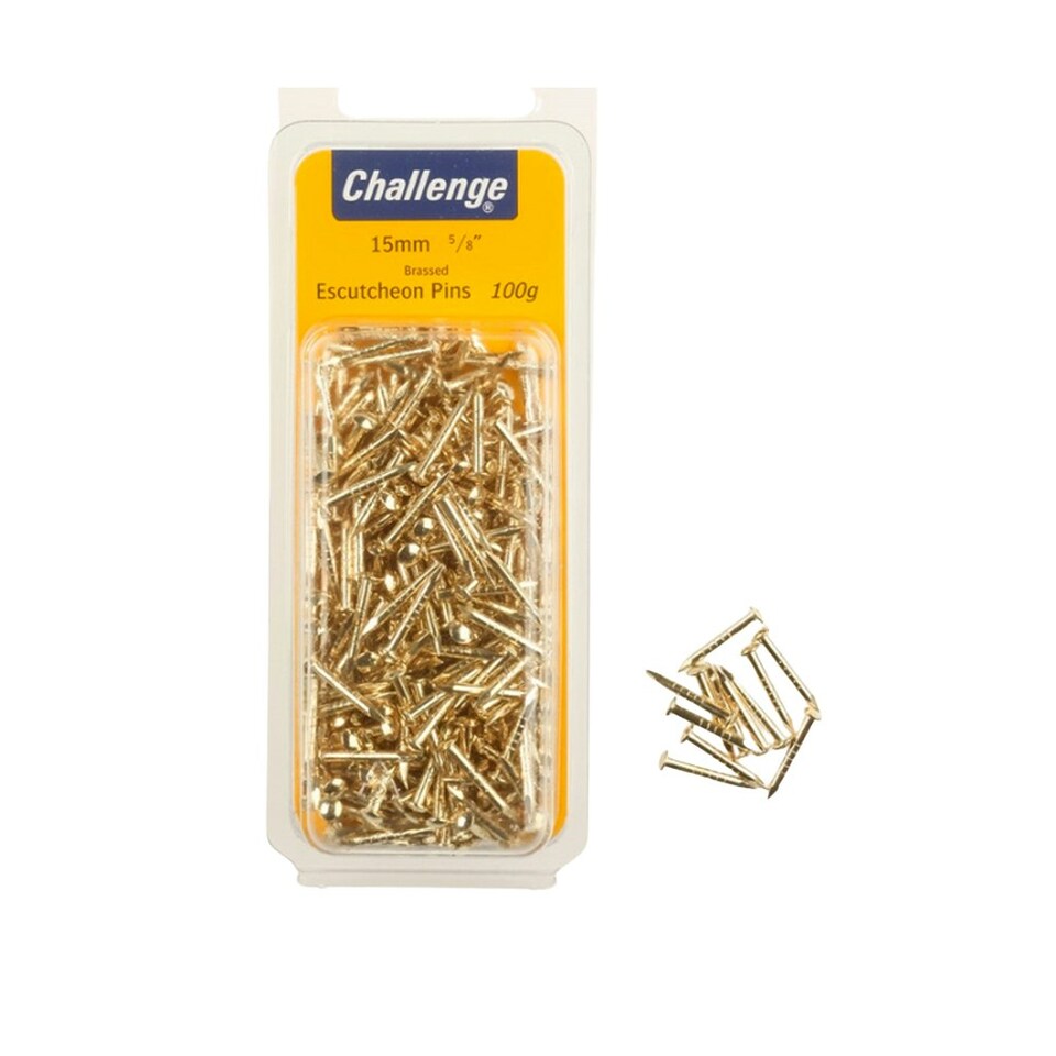 Challenge Brassed Escutcheon Pins 15mm 100g - One Colour - One Size