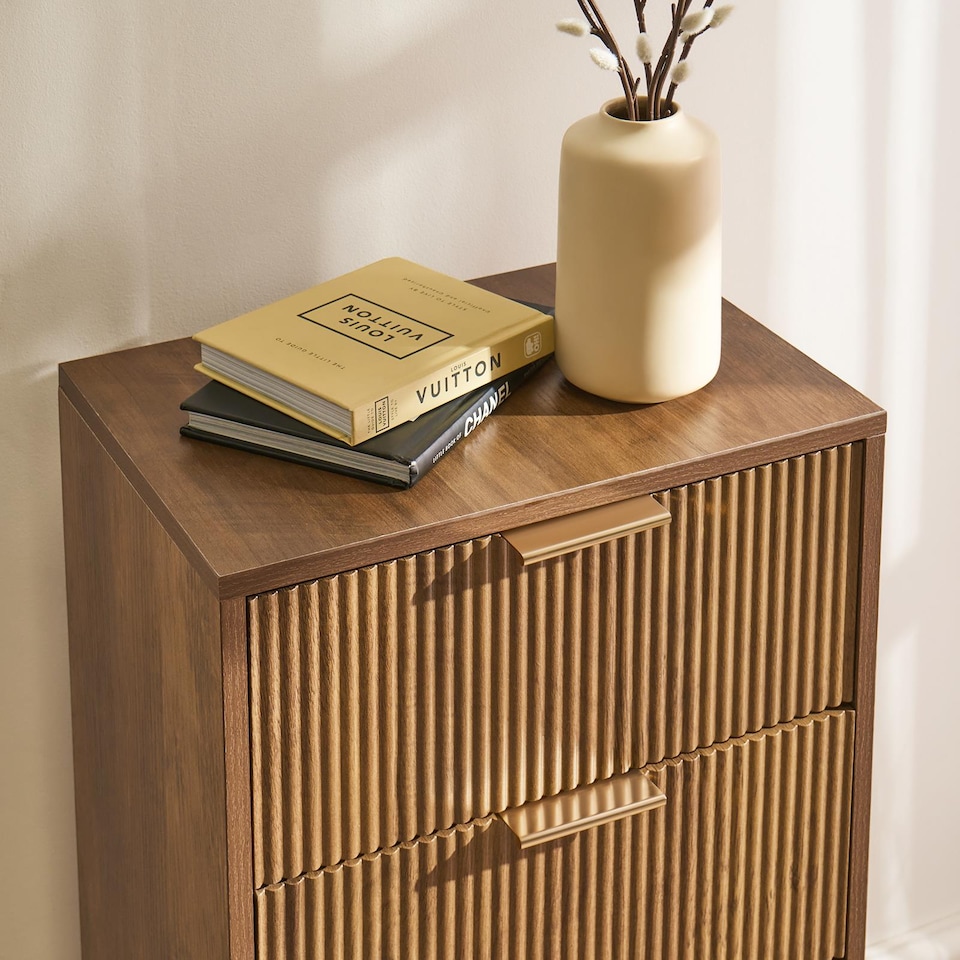 image 1 of OHS 4 Drawer Modern Ribbed Office Side Bedroom Nightstand Bedside Table