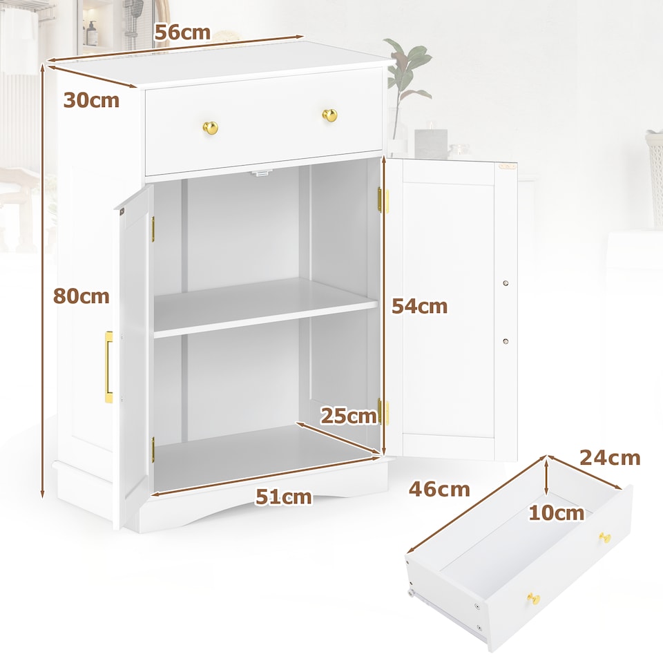 image 1 of COSTWAY Floor Storage Cabinet Buffet Sideboard with Drawer-White