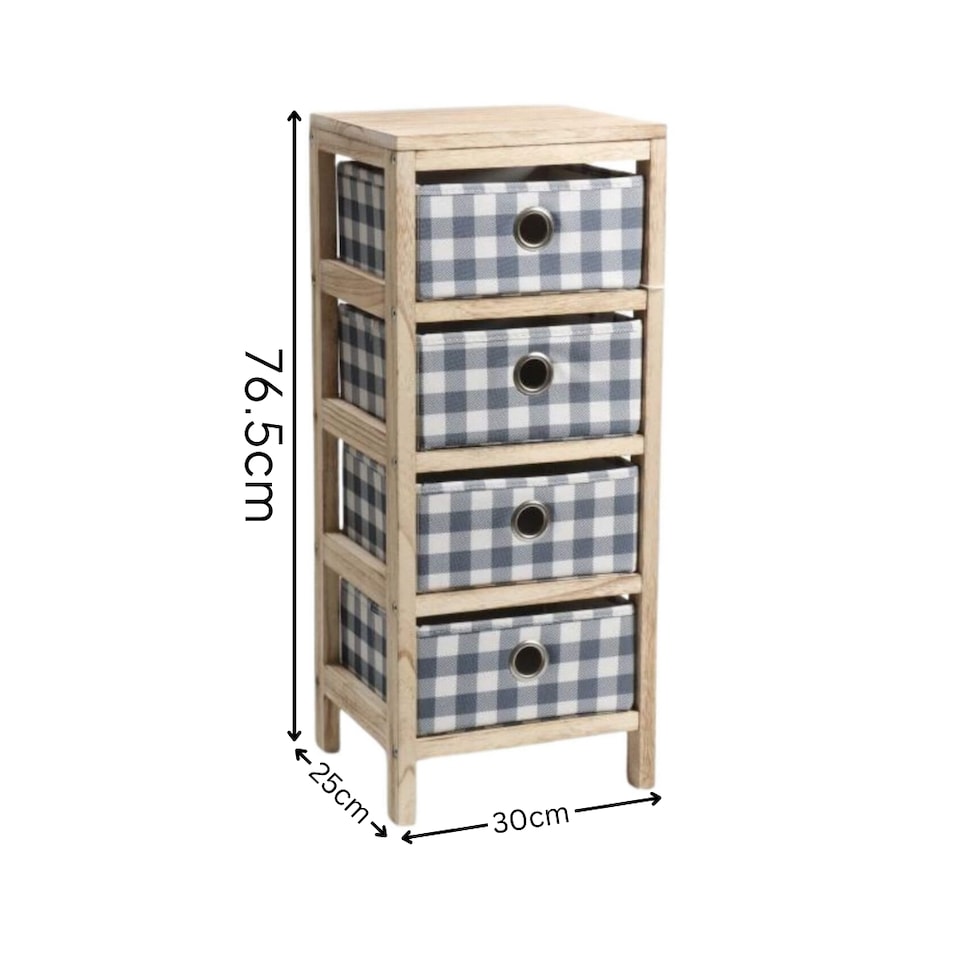 image 1 of Wooden Chest Of Storage Drawers Plaid Fabric Bedroom Organiser Coastal Style | Brown