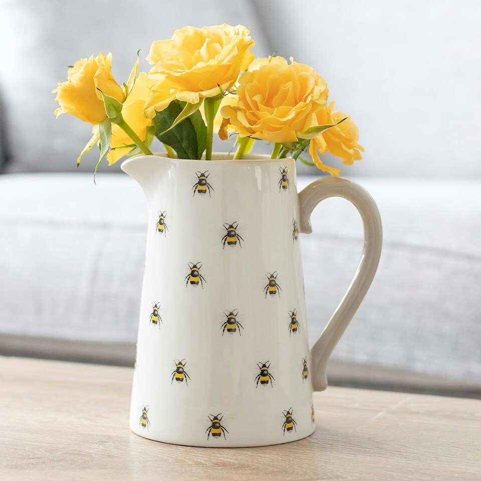 image 1 of Ceramic All Over Bee Print Jug Vase - 18cm