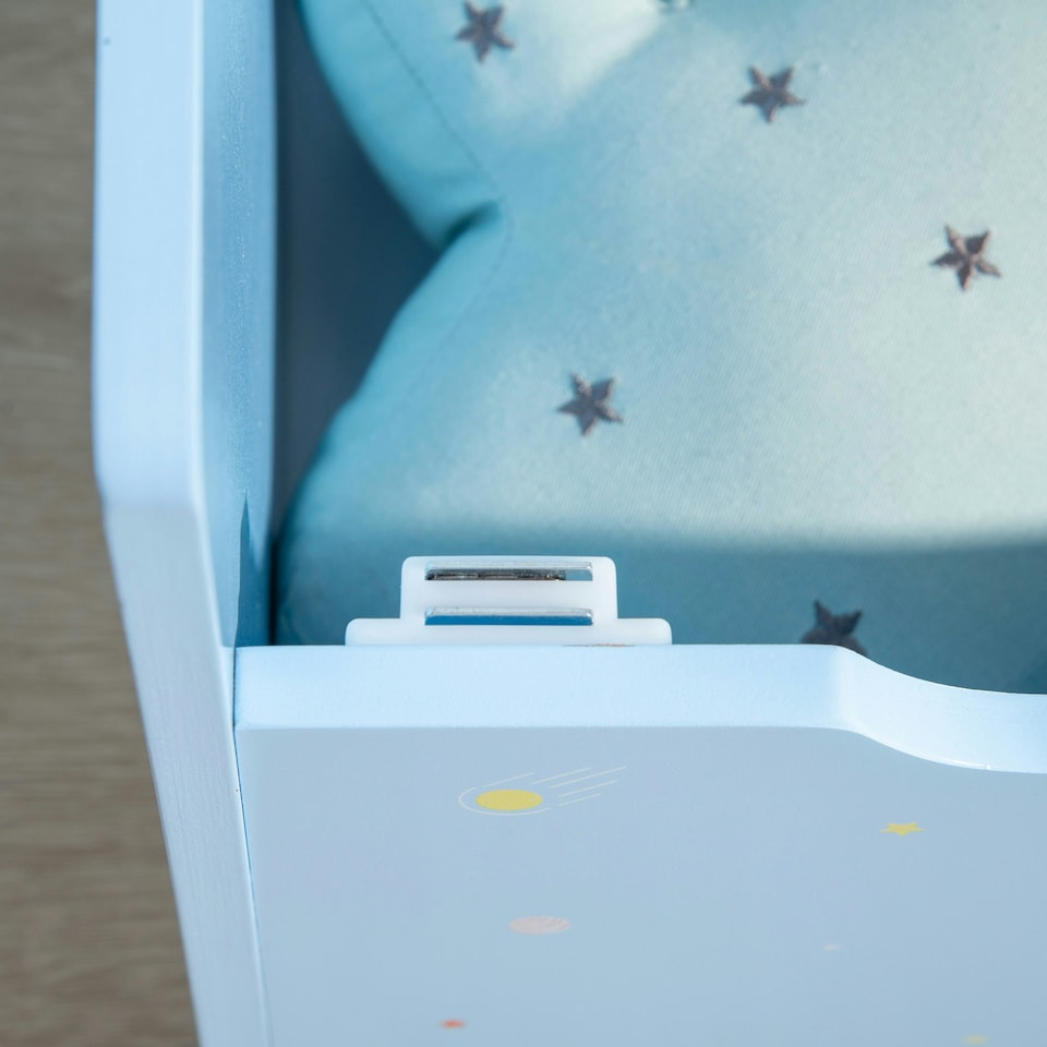 image 1 of ZONEKIZ 2 In 1 Wooden Kids Storage Bench, Toy Box w/ Safety Rod - Blue