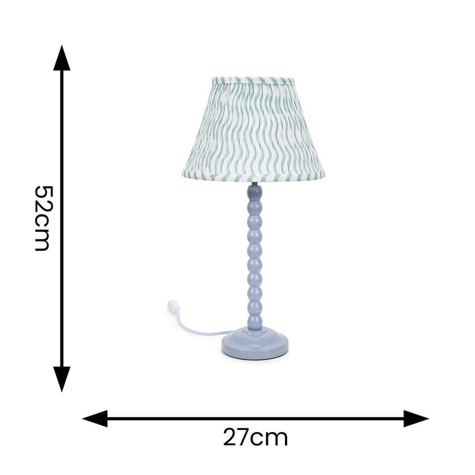 image 1 of ValueLights Bobbles Powder Blue Table Lamp Green Arrow Pleat Shade & Bulb | Green