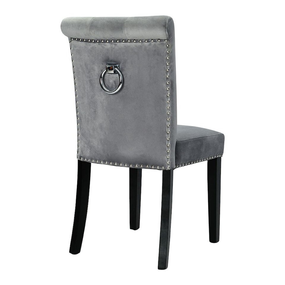 image 1 of Living and Home Velvet Dining Chair with Nailhead Trim - Light Grey