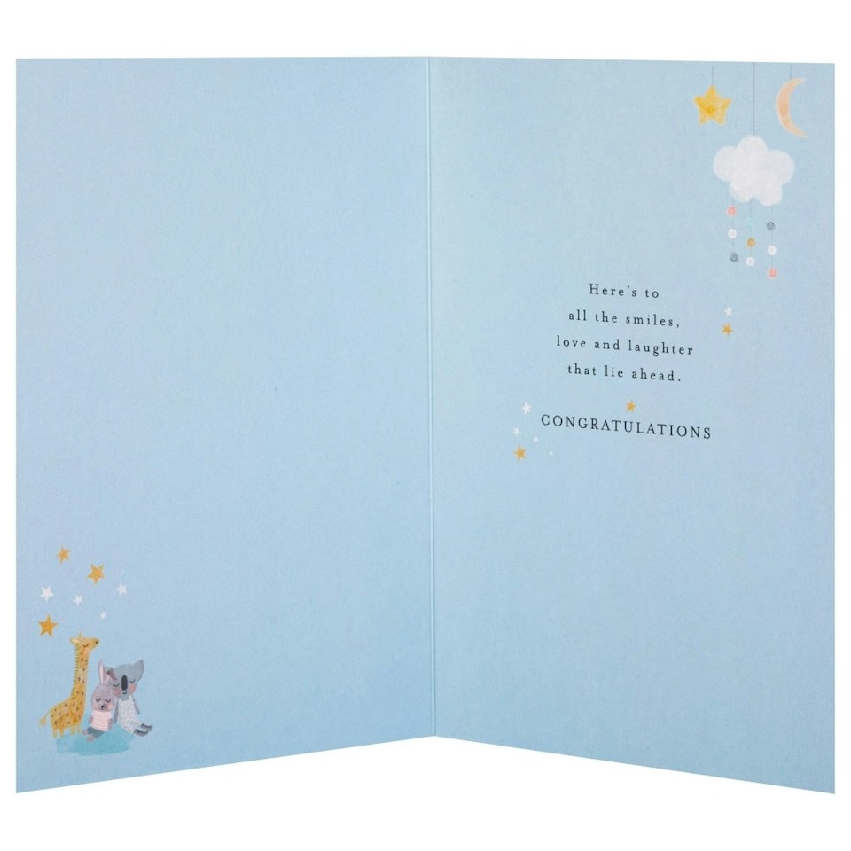 image 1 of Crib & Toy Animals Design New Baby Boy Congratulations Card