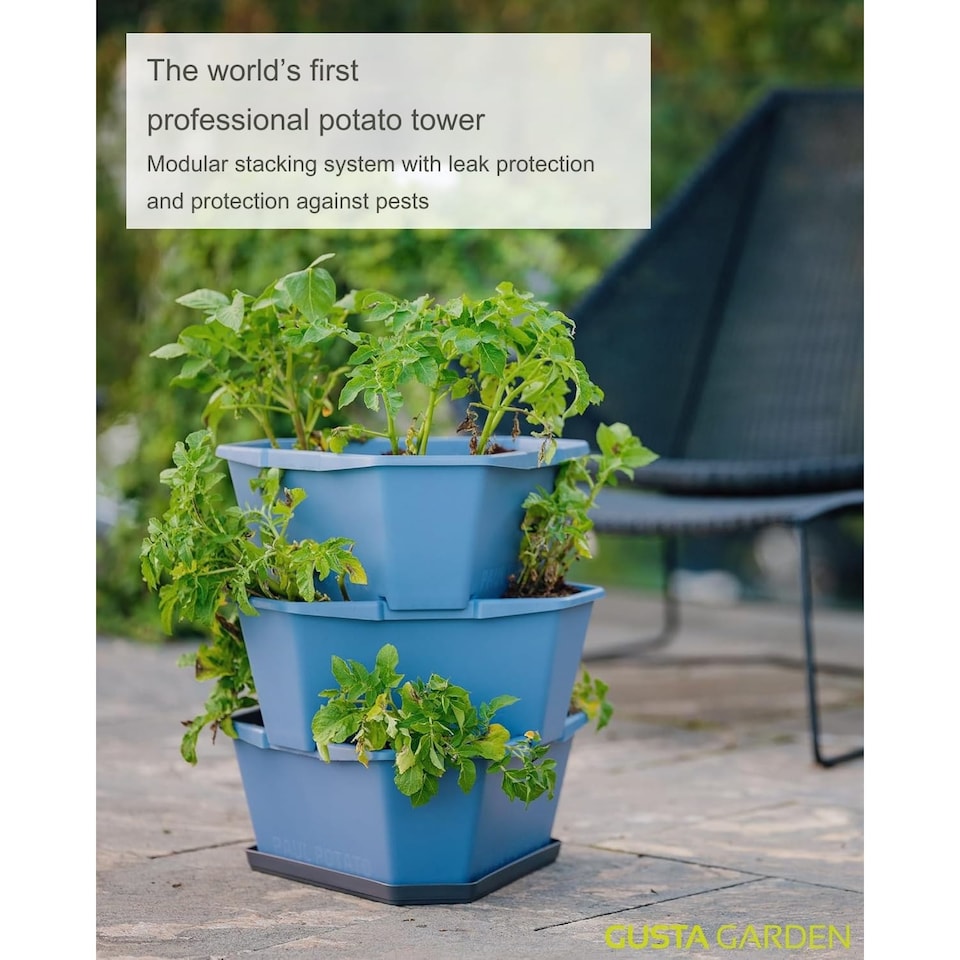 image 1 of GUSTA GARDEN Paul Potato Potato Tower 3-Tier blue - Raised Bed Potato Tower - Garden & Balcony - Pest protection - 0.2m² - 42L Soil Capacity
