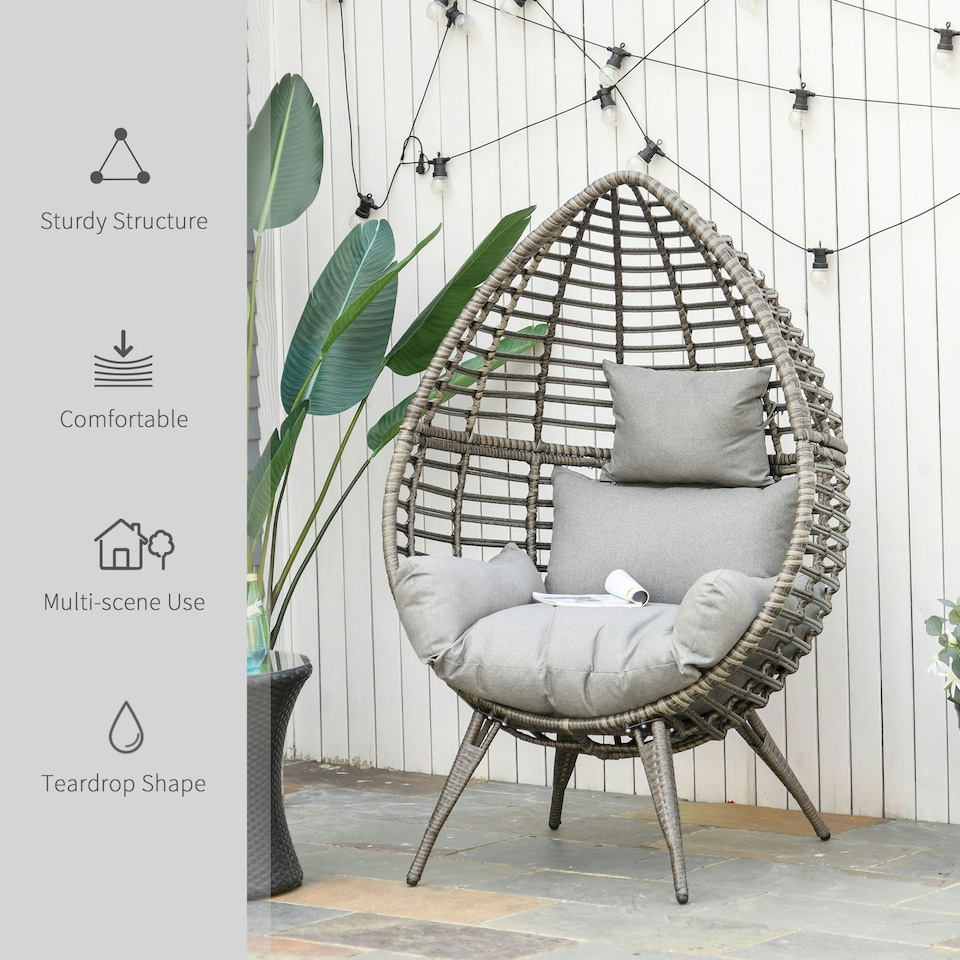 image 1 of Outsunny Outdoor indoor Wicker Teardrop Chair with Cushion Rattan Lounger