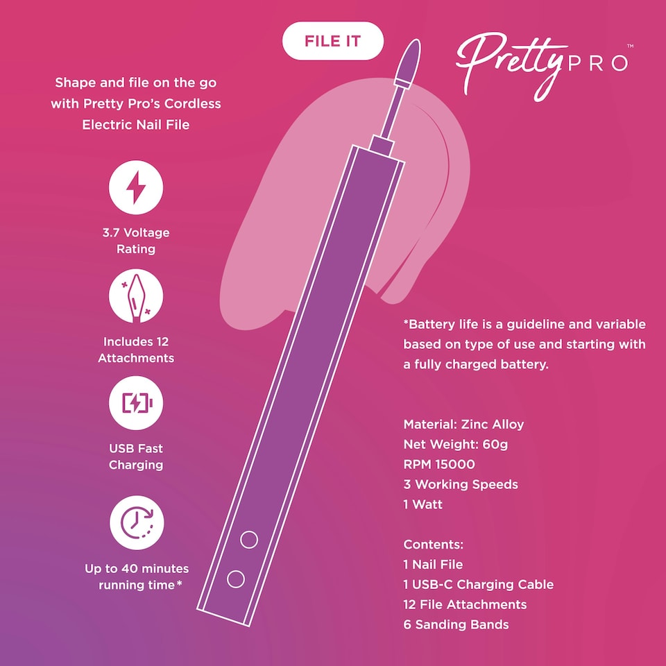 image 1 of Pretty Pro File It Portable Electric Nail File Black