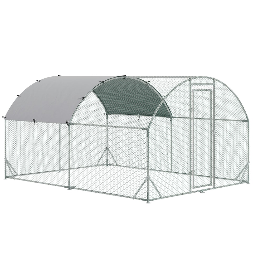 image 1 of PawHut Walk-In Chicken Run Galvanised Chicken Coop w/ Cover 2.8 x 3.8 x 2m