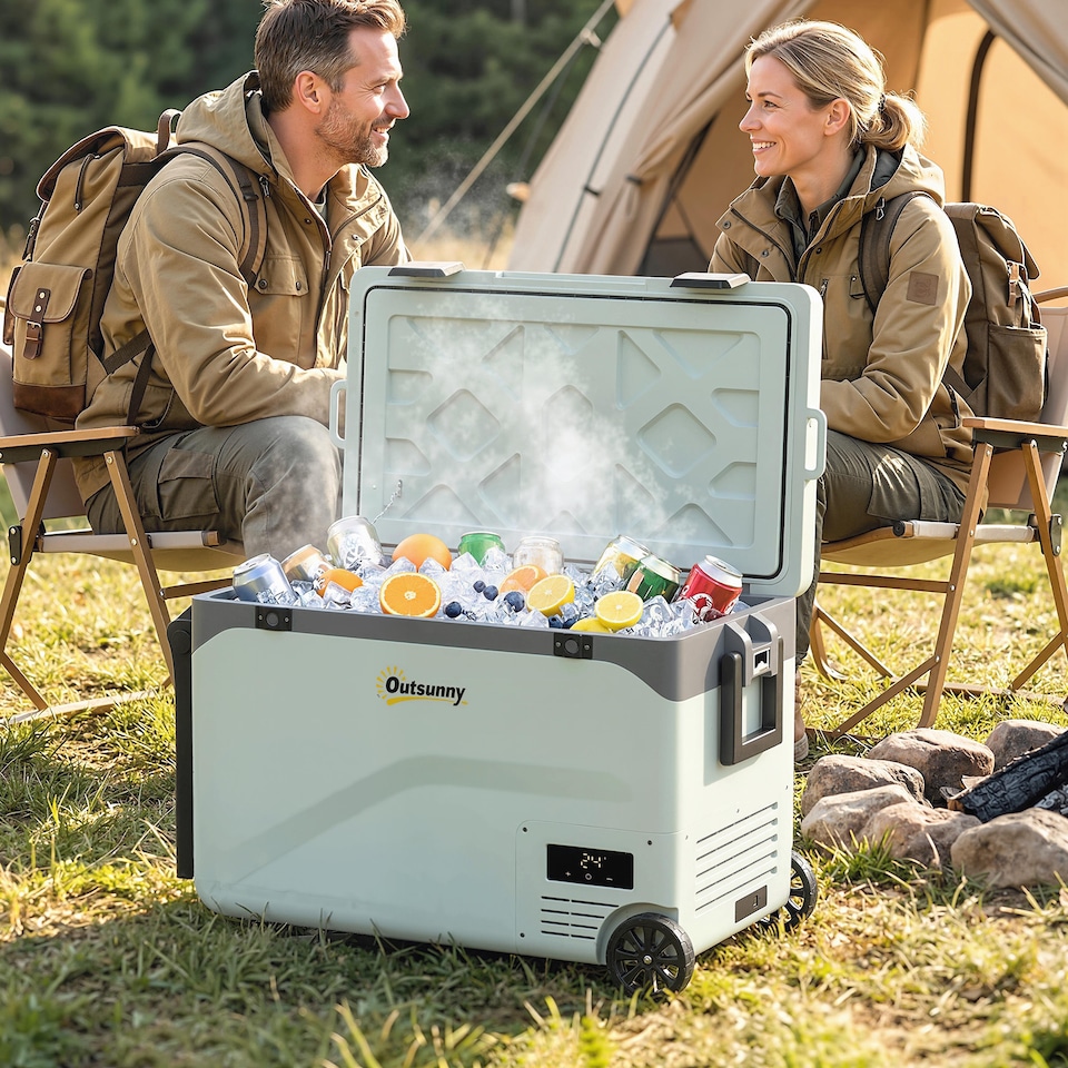 image 1 of Outsunny 42.5L Compressor Car Fridge Freezer, Camping Refrigerator | Green | Green, Black | 72.6 x 42.2 x 50 cm