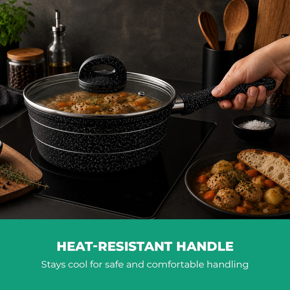 image 1 of ROYALFORD 20Cm Saucepan Induction Safe Sauce Pot with Tempered Glass Lid
