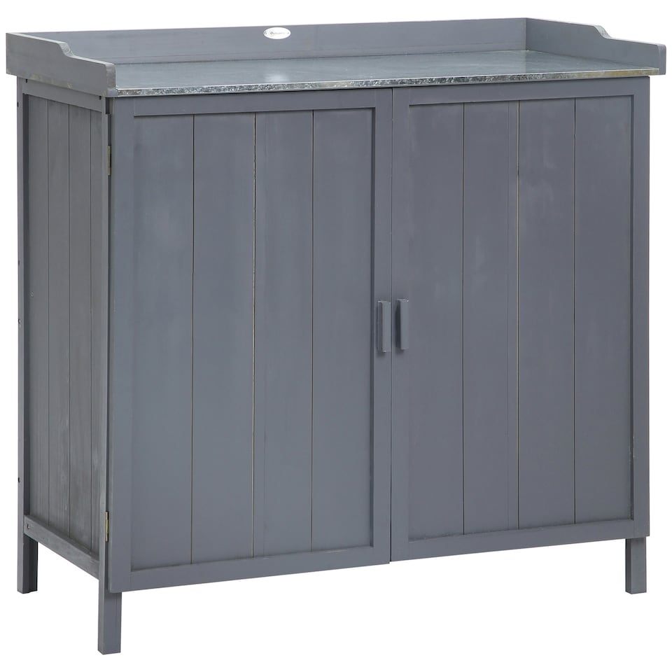 image 1 of Outsunny Garden Storage Cabinet Potting Bench 98W x 48D x 95.5Hcm Grey