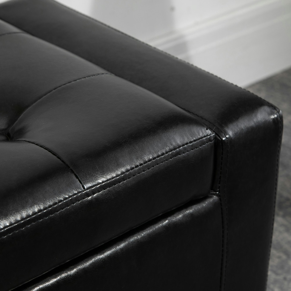 image 1 of HOMCOM 40x90cm PU Leather Storage Ottoman Bench Wood Frame w/ Tufting Feet Black