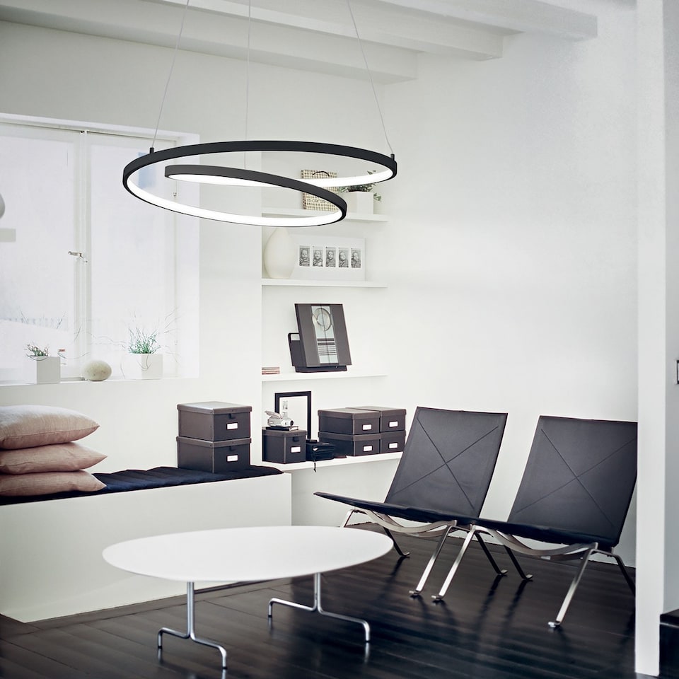 image 1 of OZ Dimmable Swirl 80cm Integrated LED Pendant Ceiling Light Black, 3000K