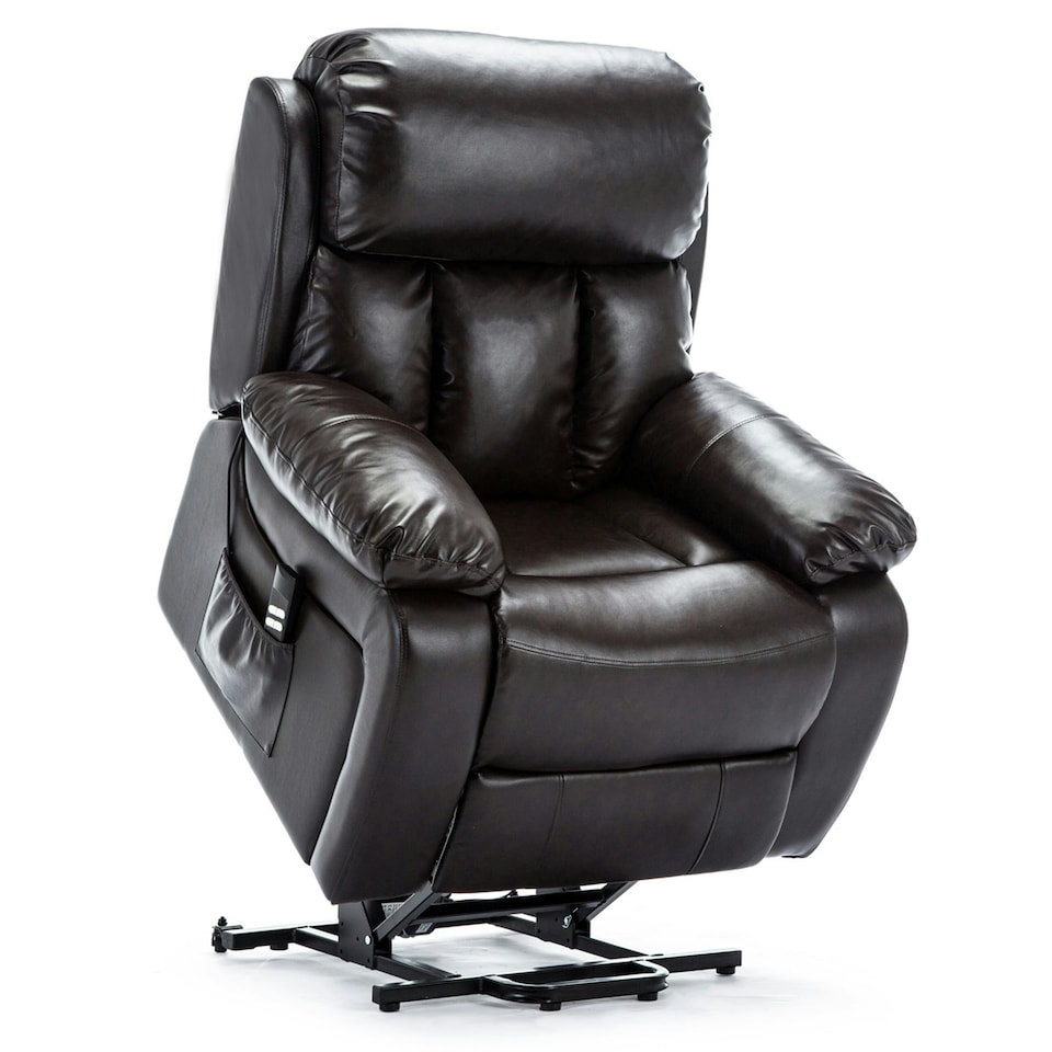 image 1 of Chester Dual Motor Rise Recliner Heat and Massage Bonded Leather Chair (Brown)