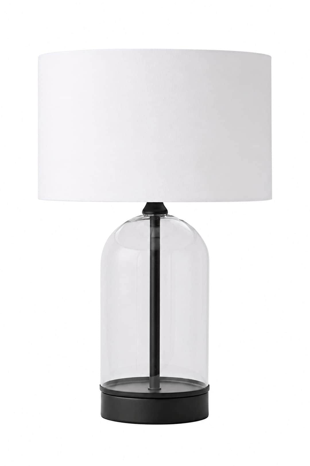 ValueLights Jessy White Fabric Drum Shade with Trim Glass Table Lamp