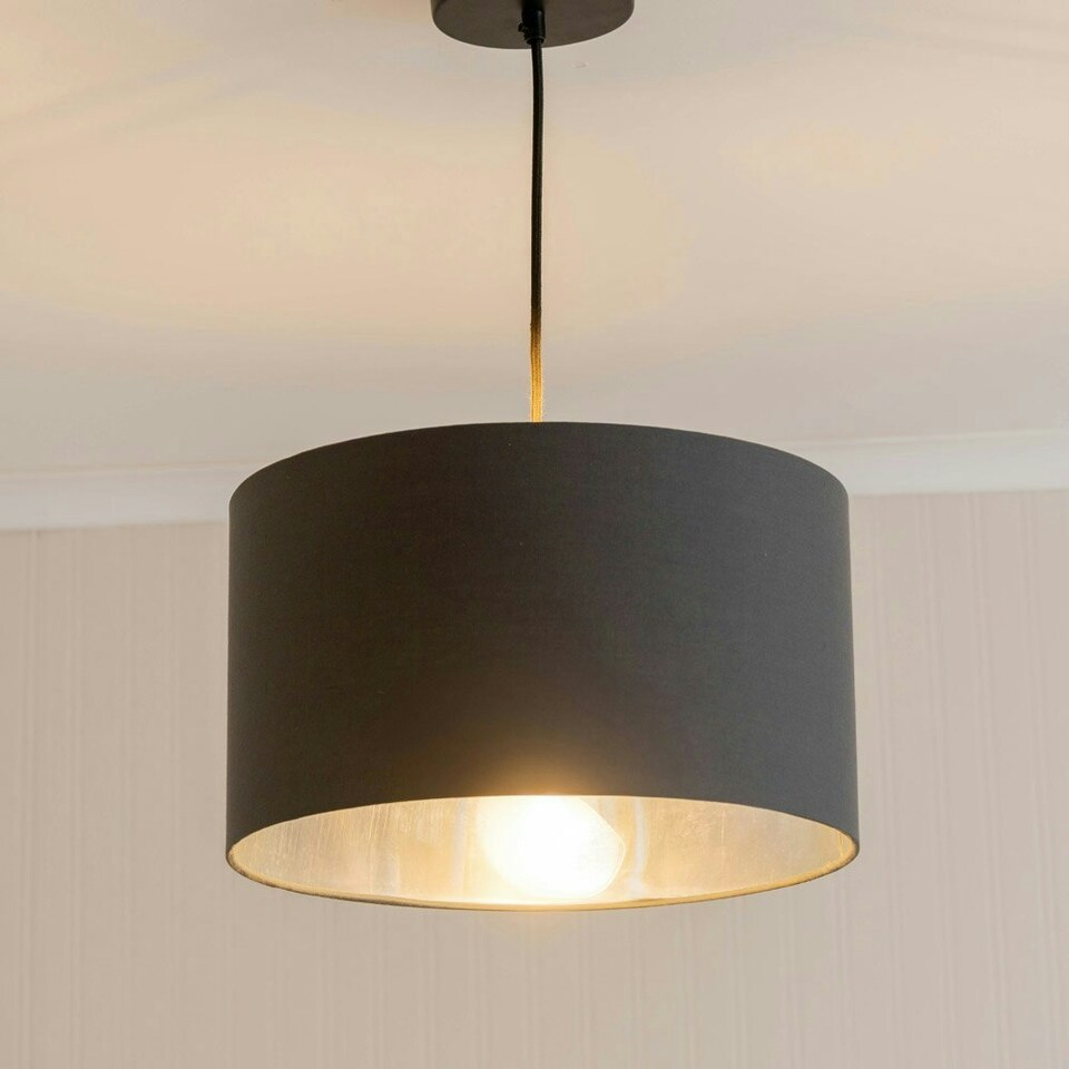 image 1 of ValueLights Reni Medium Charcoal Fabric Chrome Inner Lamp Shade & Bulb Grey