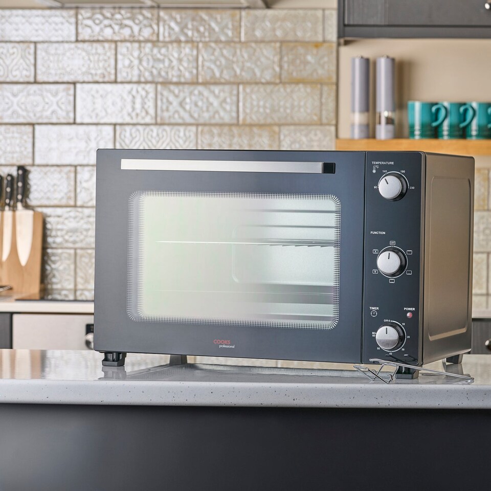 image 1 of Cooks Professional 48L Mini Oven - Electric Multifunction Countertop Grill Cooker with Adjustable Temp & Timer | Black | Black & Silver