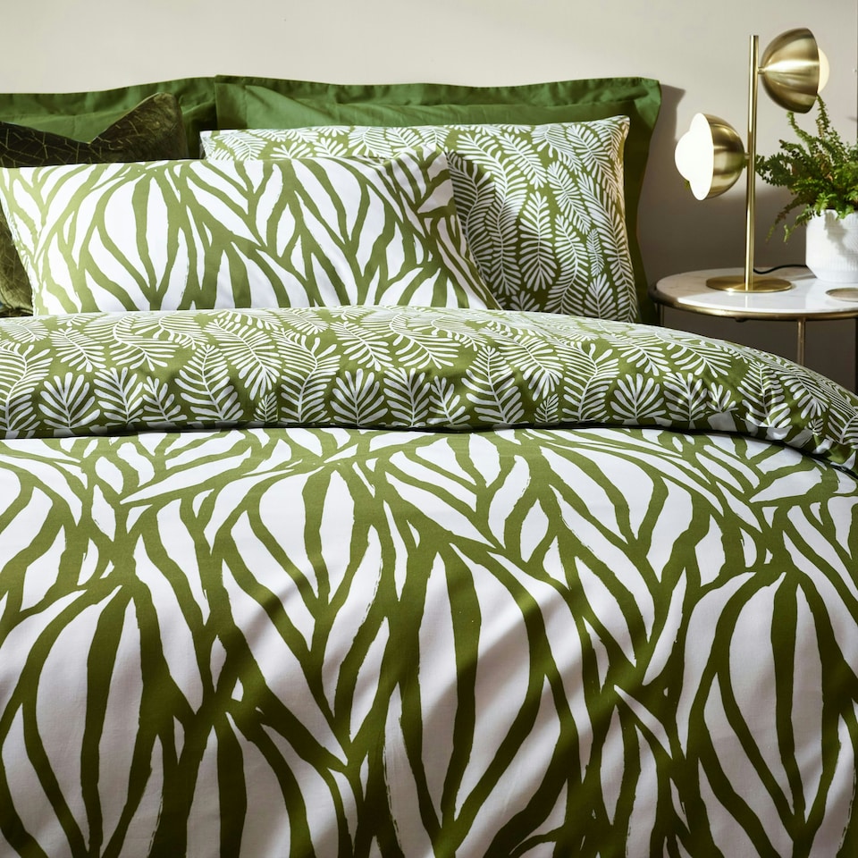 image 1 of Hoem Frond Abstract Cotton Rich Reversible King Duvet Cover Set