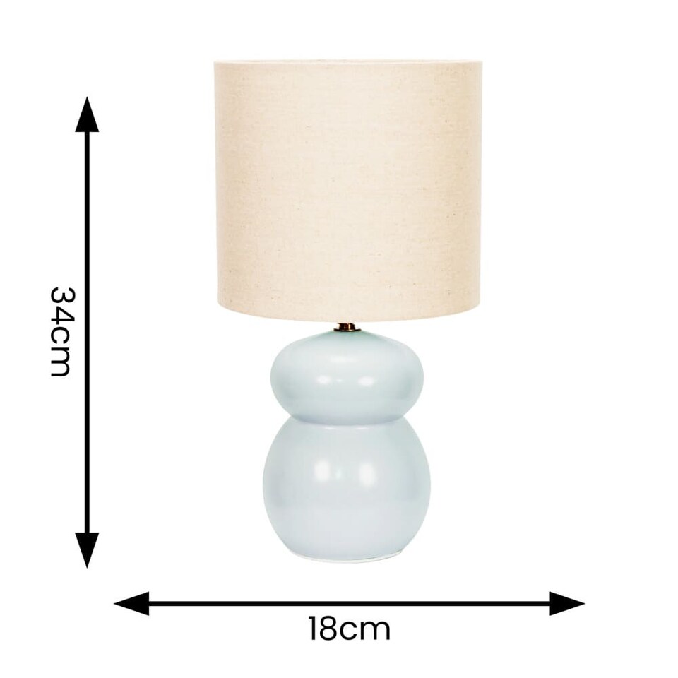 image 1 of ValueLights Kendal Natural Linen Shade Blue Glazed Ceramic Table Lamp and Bulb