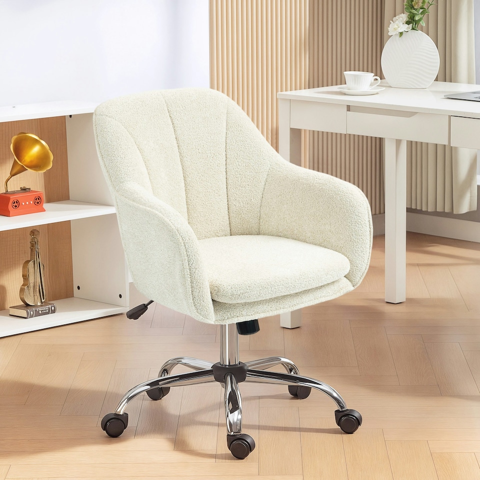 image 1 of HOMCOM Modern Velvet Office Desk Chair for Bedroom, Living Room, Beige | Multi