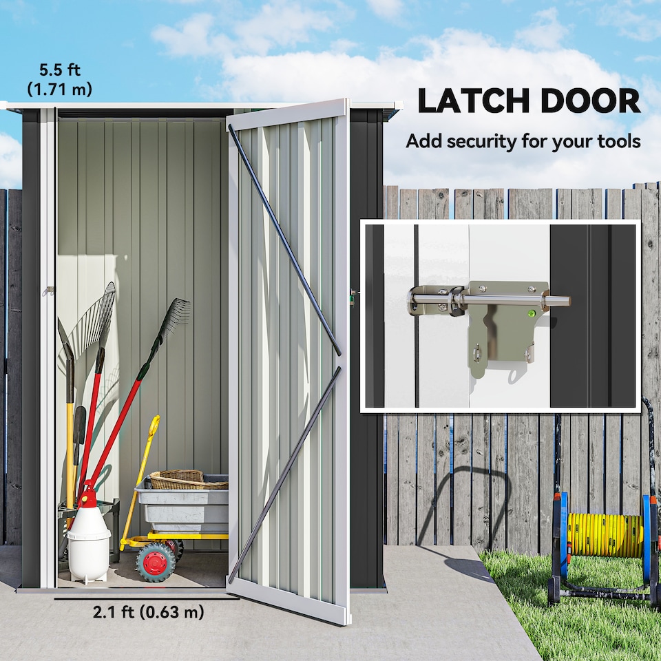 image 1 of Outsunny 5ft x 3ft Garden Storage Shed, Outdoor Metal Shed with Sloped Roof, Lockable Door for Tools, Equipment, Grey