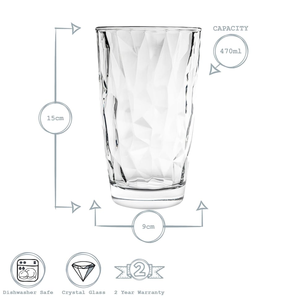 image 1 of Bormioli Rocco Diamond Highball Glasses - 470ml - Clear - Pack of 6