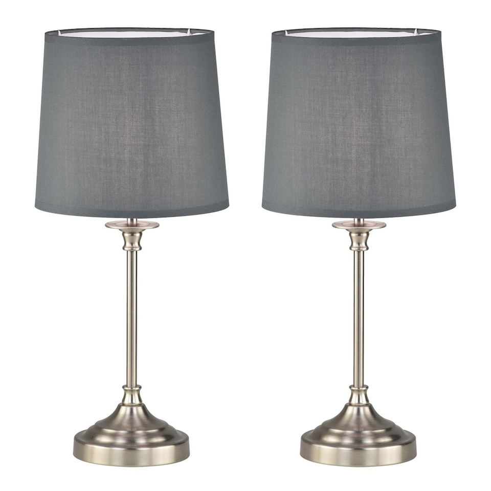 image 1 of Set of 2 Chester - Brushed Nickel Lamps | Chrome | Grey | Large | 2
