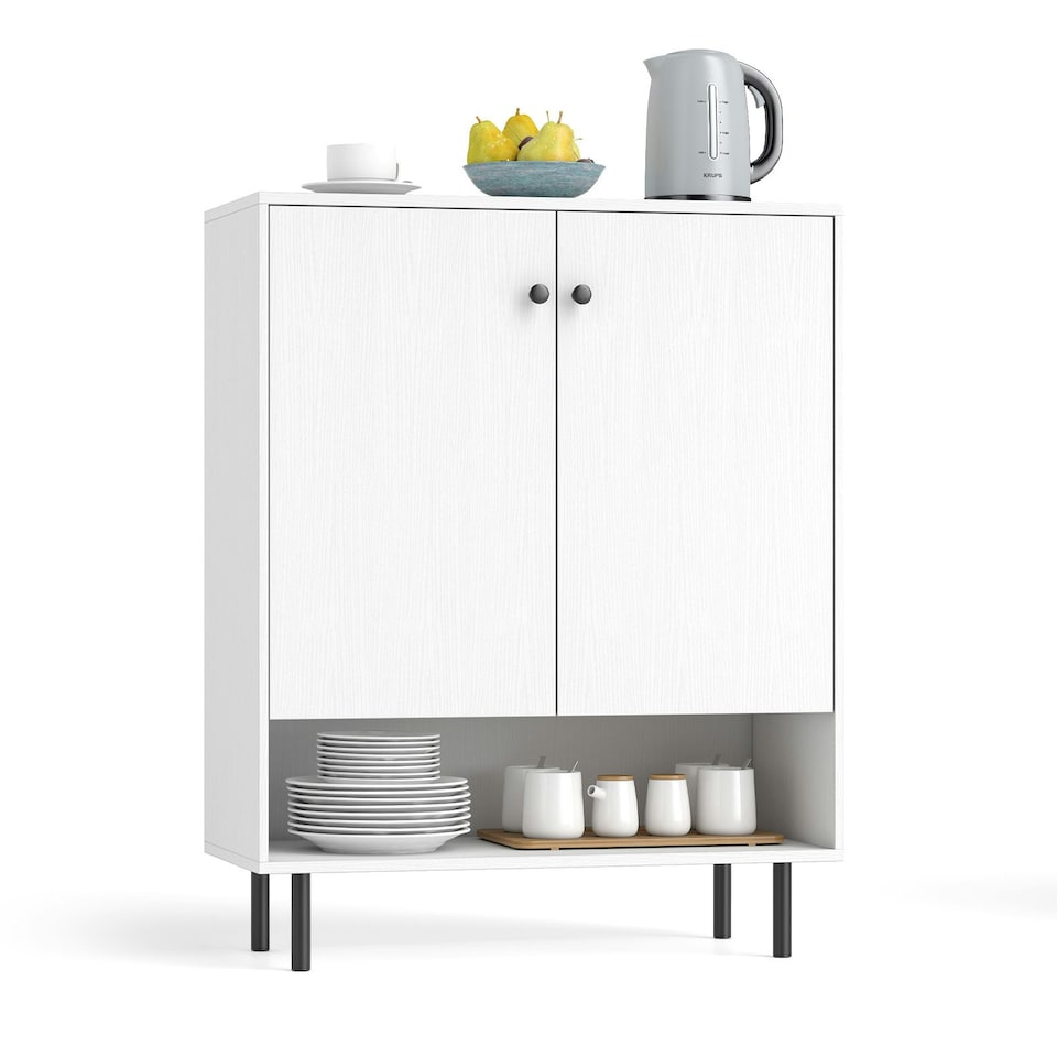 image 1 of COSTWAY Storage Cabinet 2 Door Buffet Sideboard White White