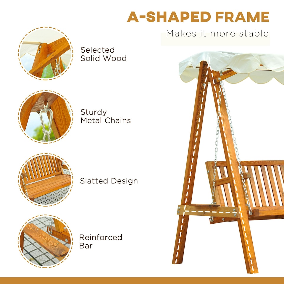 image 1 of Outsunny 2 Seater Wooden Garden Swing Chair Seat Hammock Bench Furniture Lounger