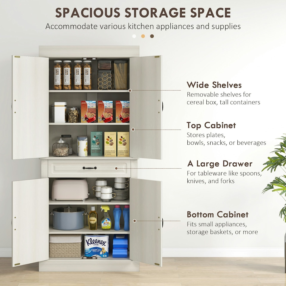 image 1 of HOMCOM 180cm Kitchen Pantry Storage Cabinet Server Food Organizer, White