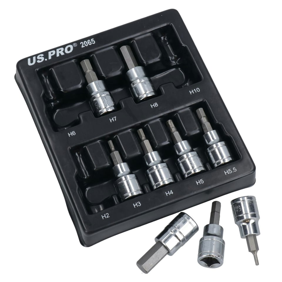 image 1 of Hex Allen and Torx and Tamper Star Key Bit Set 3/8" dr Socket H2 - H10 T10 - T55
