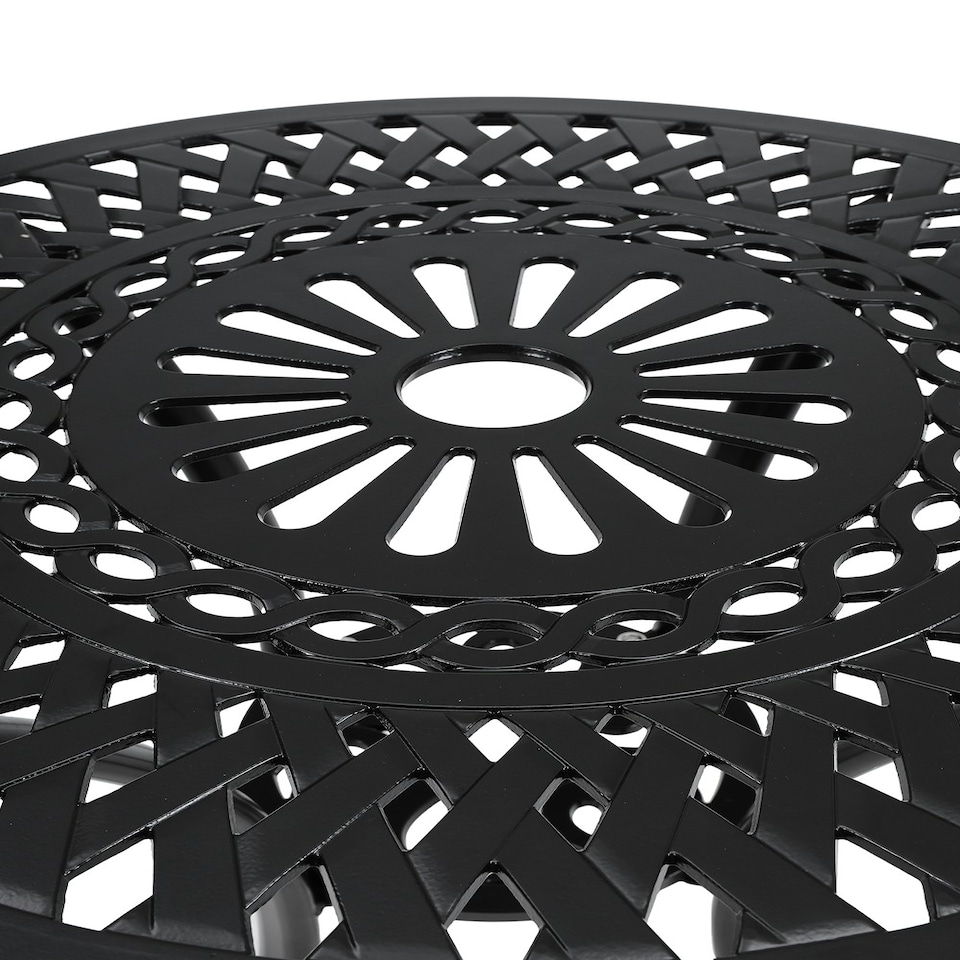 image 1 of Living and Home Cast Aluminum Round Patio Dining Table Black