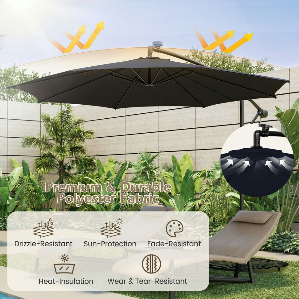 image 1 of COSTWAY 303 cm Patio Parasol Solar LED Cantilever Offset Umbrella Blue