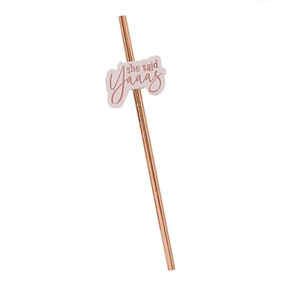 Rose Gold She Said Yaaas Hen Party Foil Paper Straws - Pack of 20