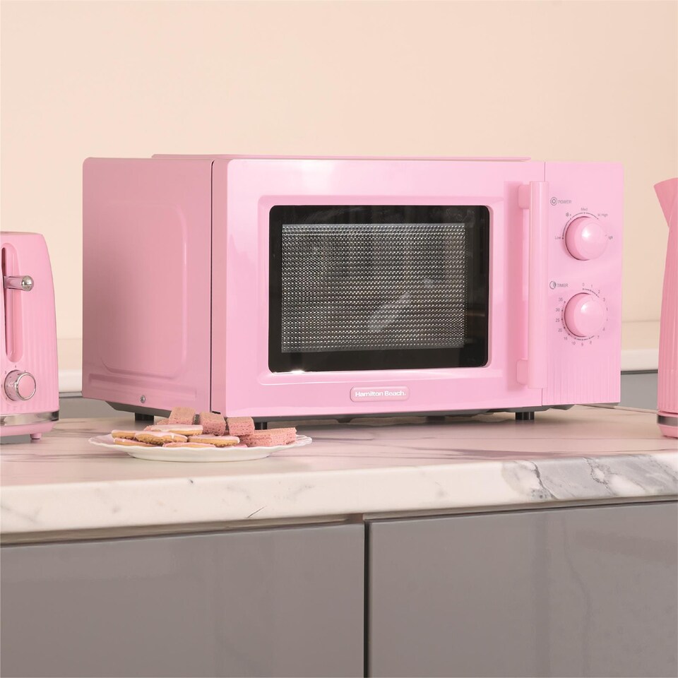 image 1 of Hamilton Beach Miami Manual 800W Microwave - Flamingo Pink