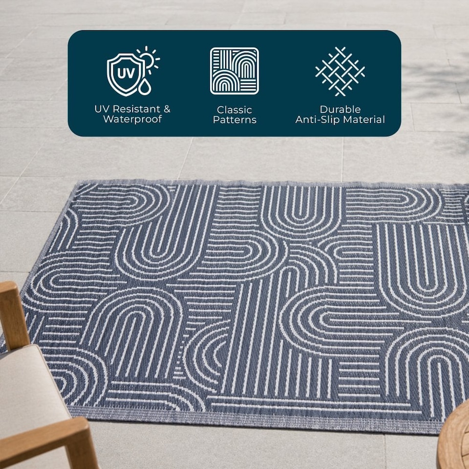 image 1 of Outdoor Plastic Rug Wool-Look Anti-Slip Durable Garden Patio Conservatory Carpet Mat - Grey Arch | Grey | Grey