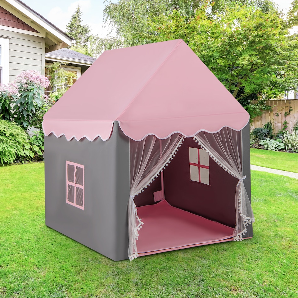 image 1 of COSTWAY Kids Playhouse Tent w/ Washable Mat & Star Lights-Pink