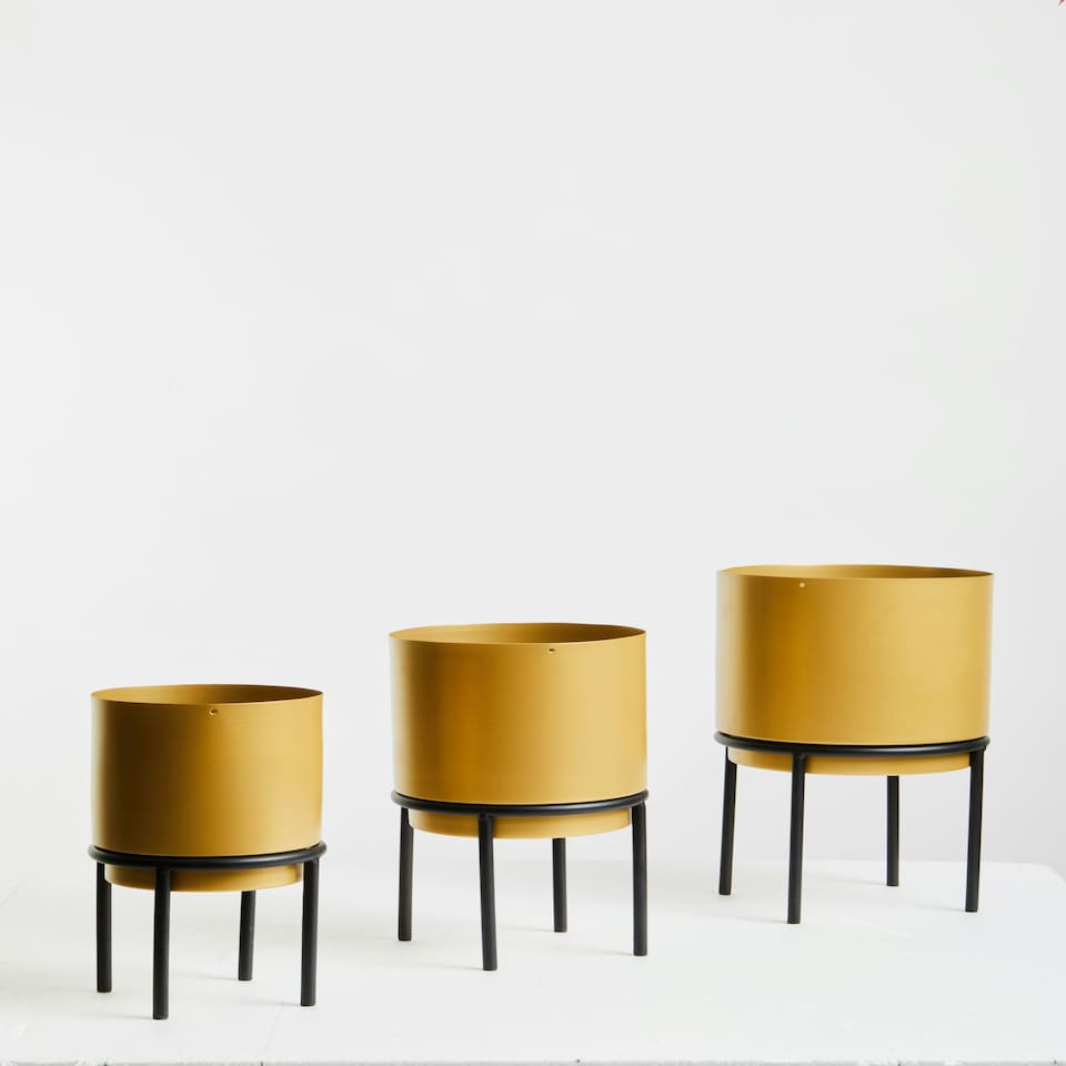 image 1 of Avento Set Of Three Gold Finish Planters Gold