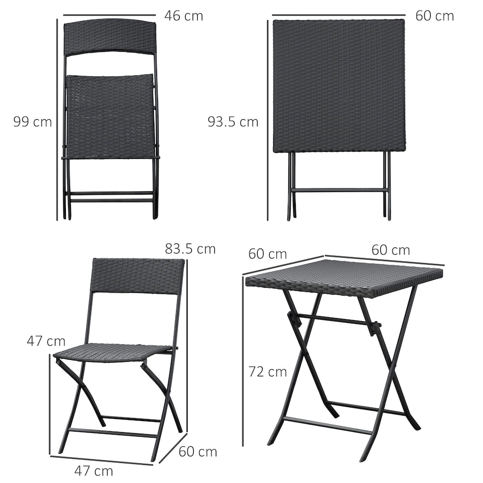 image 1 of Outsunny 3PC Bistro Set Rattan Furniture Garden Folding Chair Table